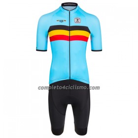 Completo Maglia + Pantaloncino con bretelle 2023 Nazionale Belgio Manica Corta Azzurro